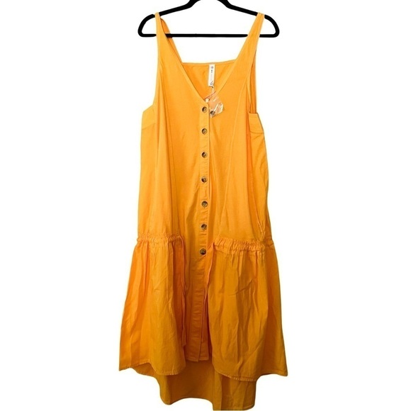 NWT ANTHROPOLOHIE DAILY PRACTICE Cotton Yellow Midi Dress Sz M - Picture 2 of 9